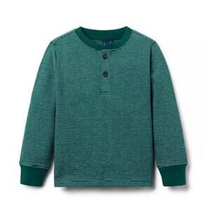 Janie and Jack - Boys - Green Striped Henley Tee T-Shirt- Size 14 - NWT